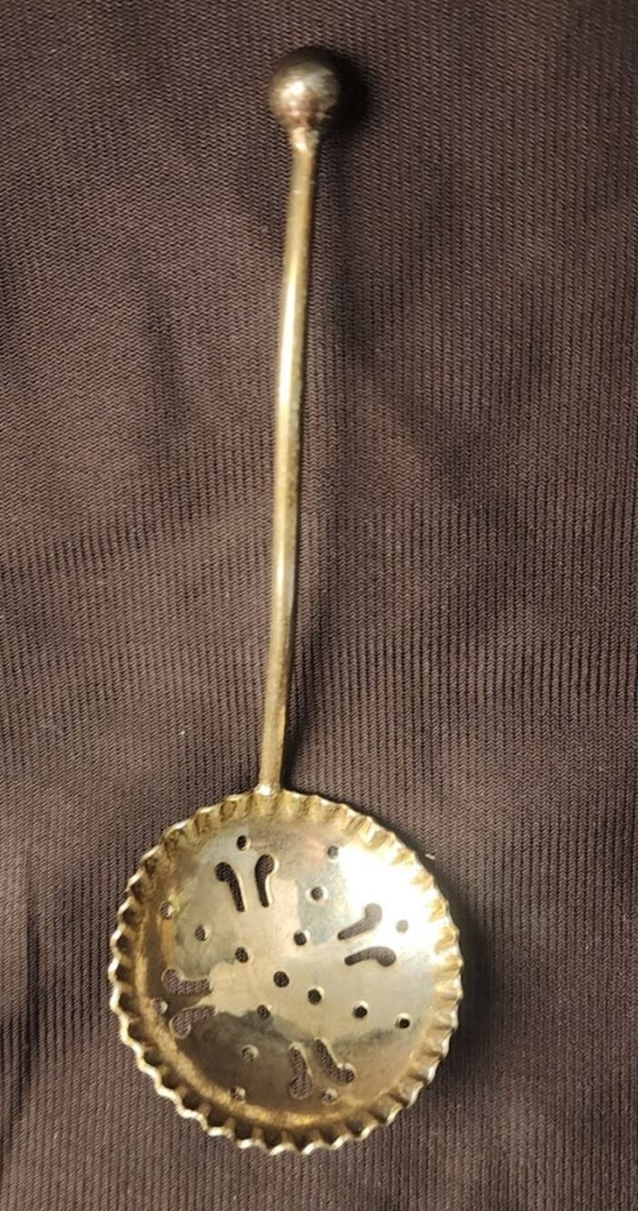 Antique Brass Tea Strainer Sifter Pierced Star Pattern Turn of Century Patina